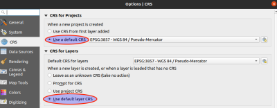 QGIS: Default CRS einstellen